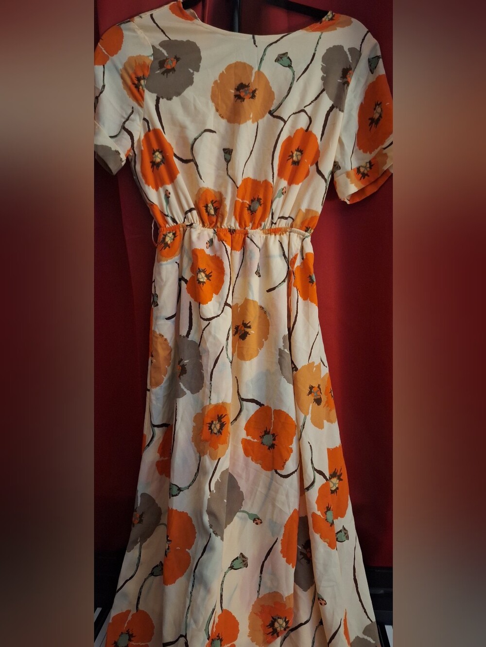 Roolee White Maxi Dress with Orange and Gray Poppy Print